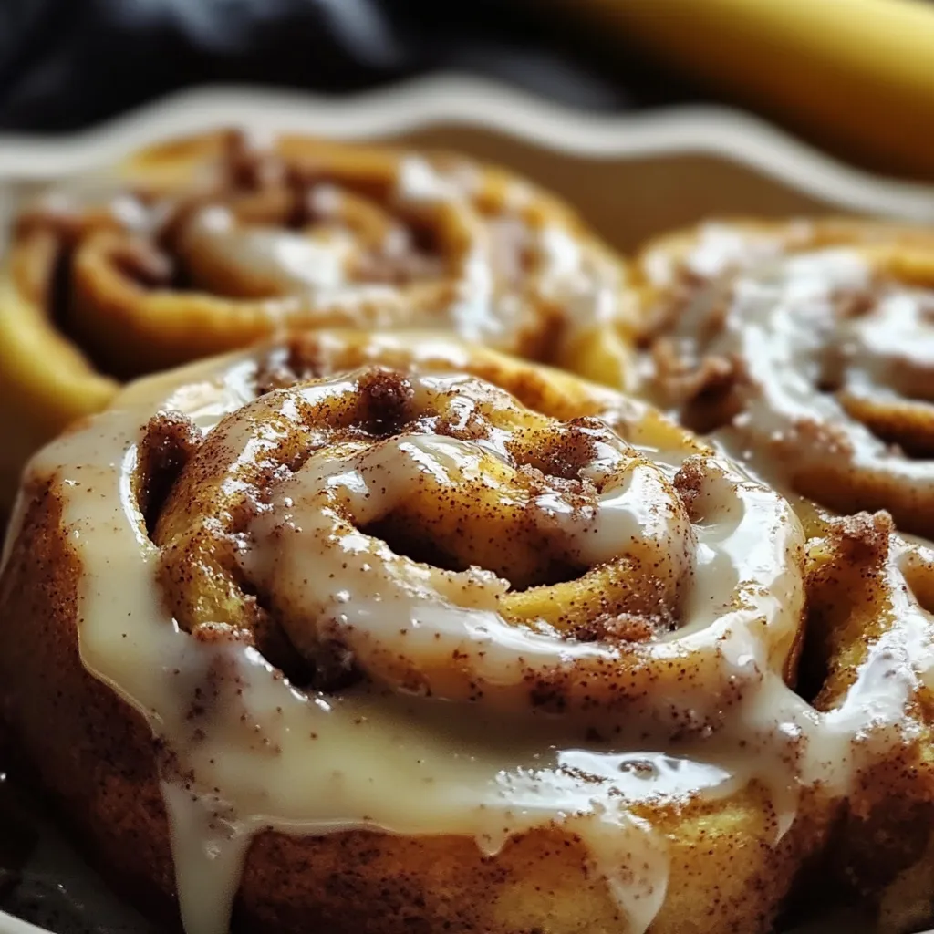 Plate with three banana cinnamon rolls.