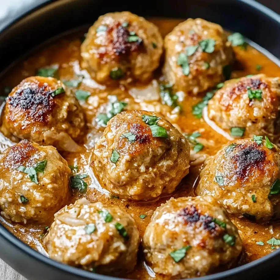 Meatballs drenched in a rich coconut sauce.