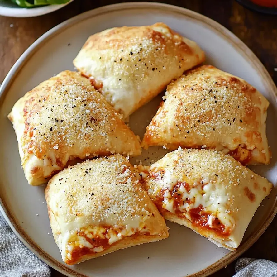 A plate of flaky chicken and cheese pockets.
