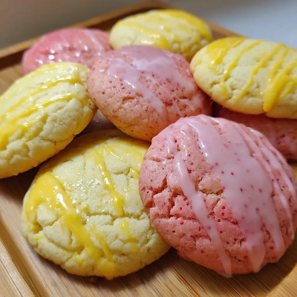 Cookies decorated with pastel pink and yellow icing.