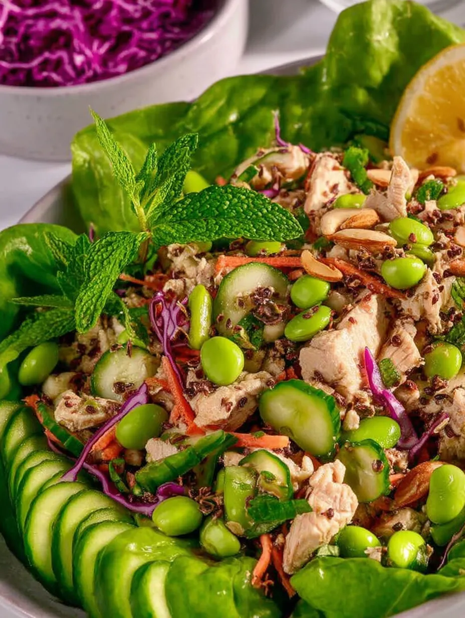 A protein-rich chicken and edamame mix with colorful veggies.