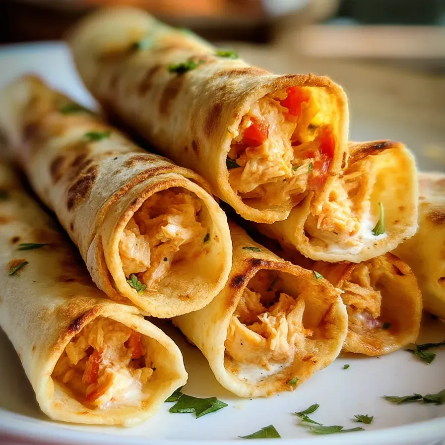 A plate loaded with baked, crispy chicken cheese wraps.