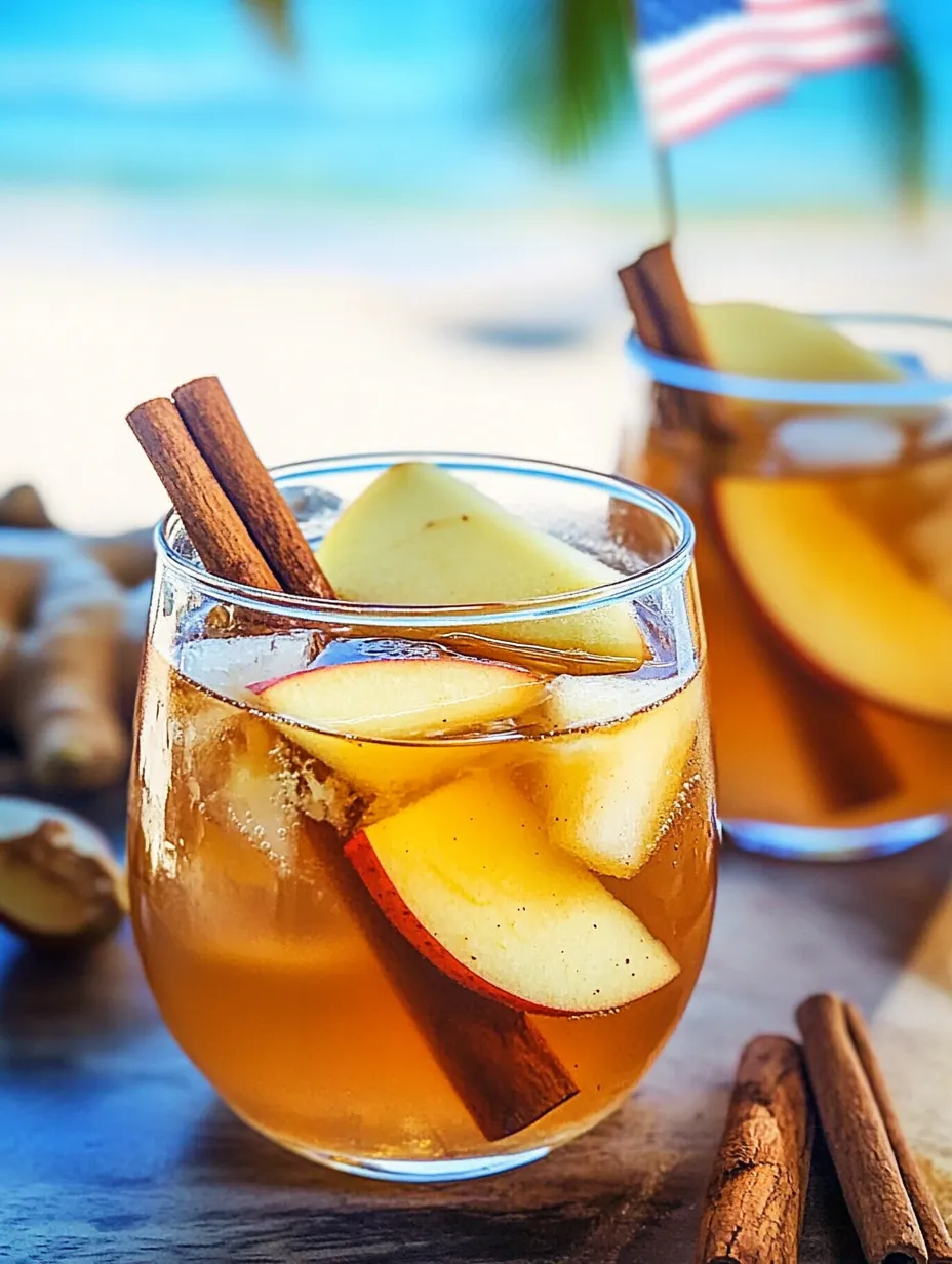 A glass of apple cinnamon tea with a cinnamon stick in it.