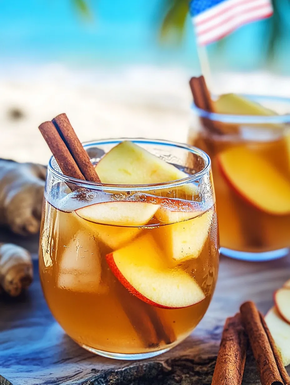 A glass of apple cinnamon tea with a cinnamon stick in it.