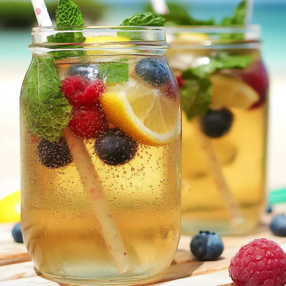 Two glasses of mint green tea with slices of lemon.