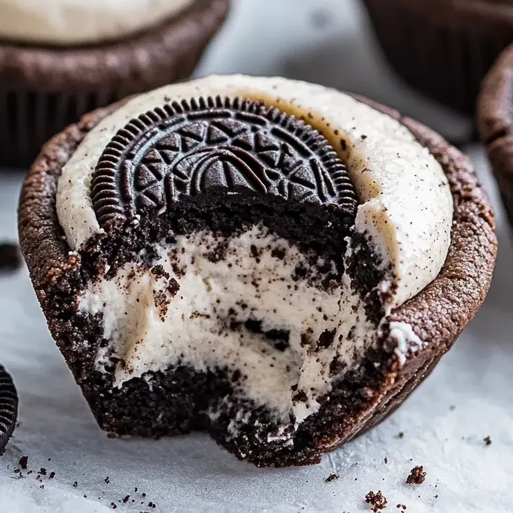 A delicious Oreo cheesecake cookie cup.