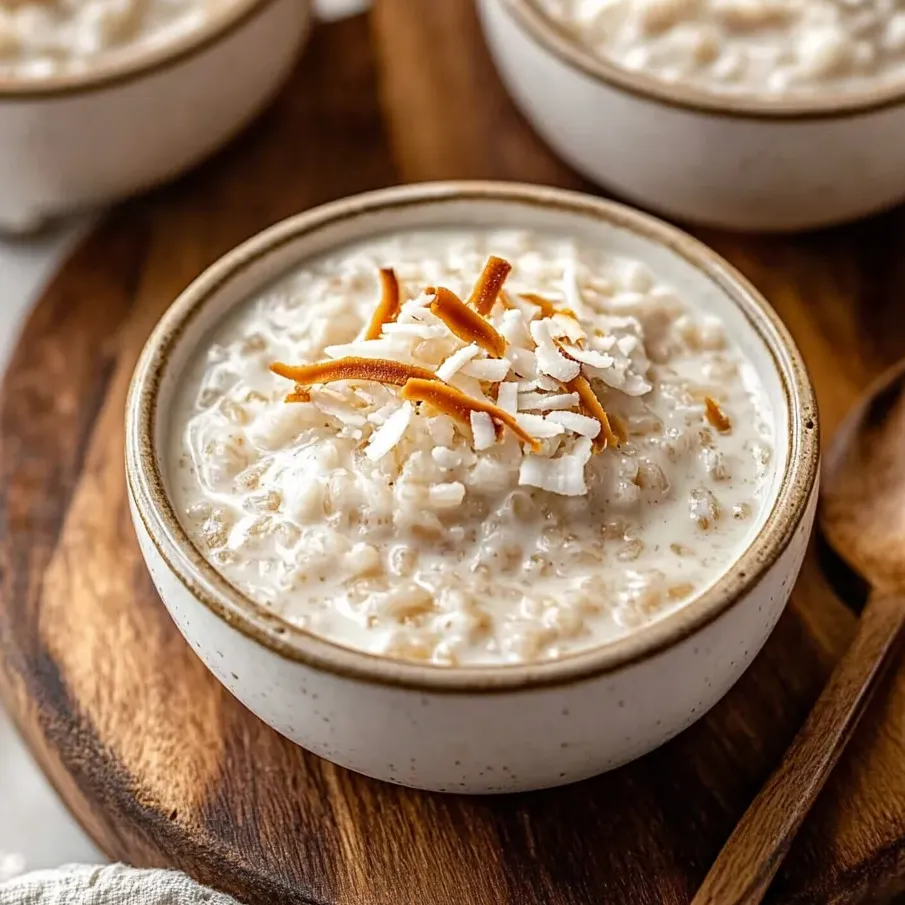 A creamy bowl with coconut and rice.