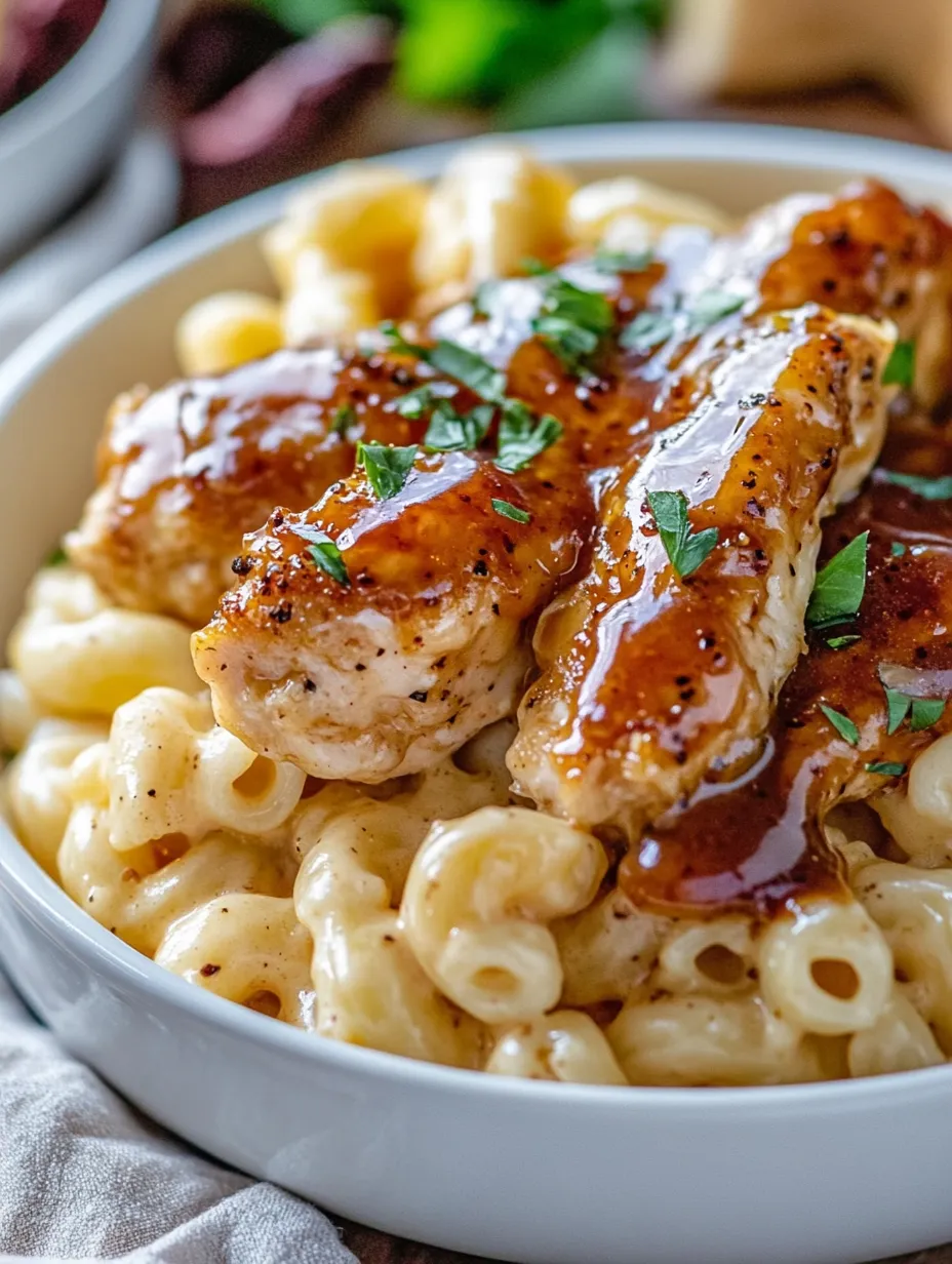 A bowl of food with chicken and macaroni.