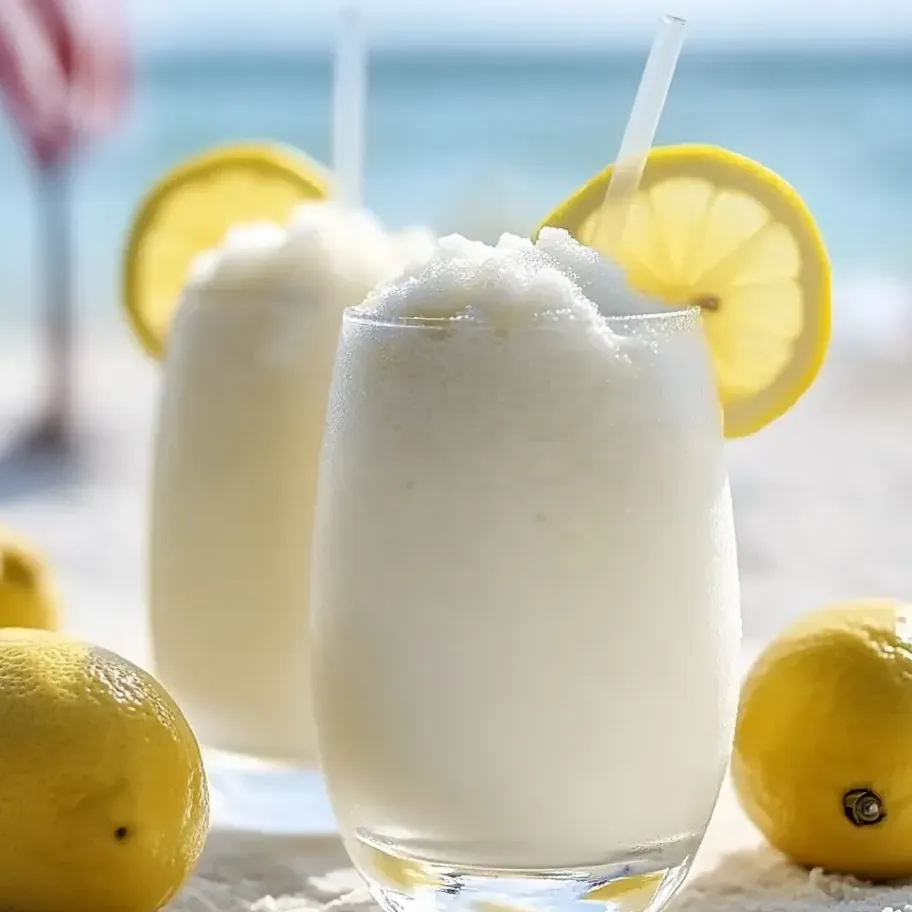 Two glasses of frozen coconut lemonade.