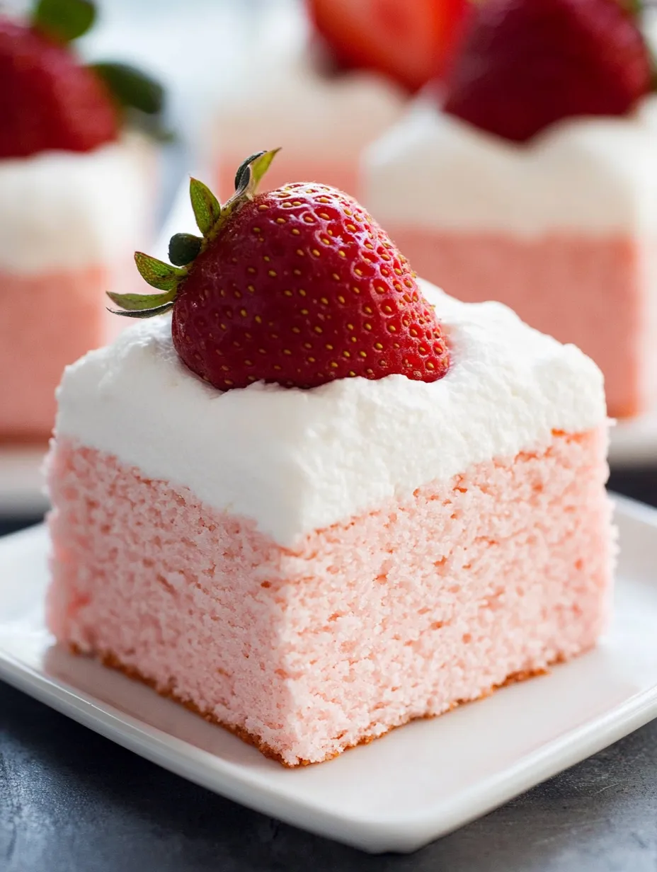A pink cake slice with a berry on top.