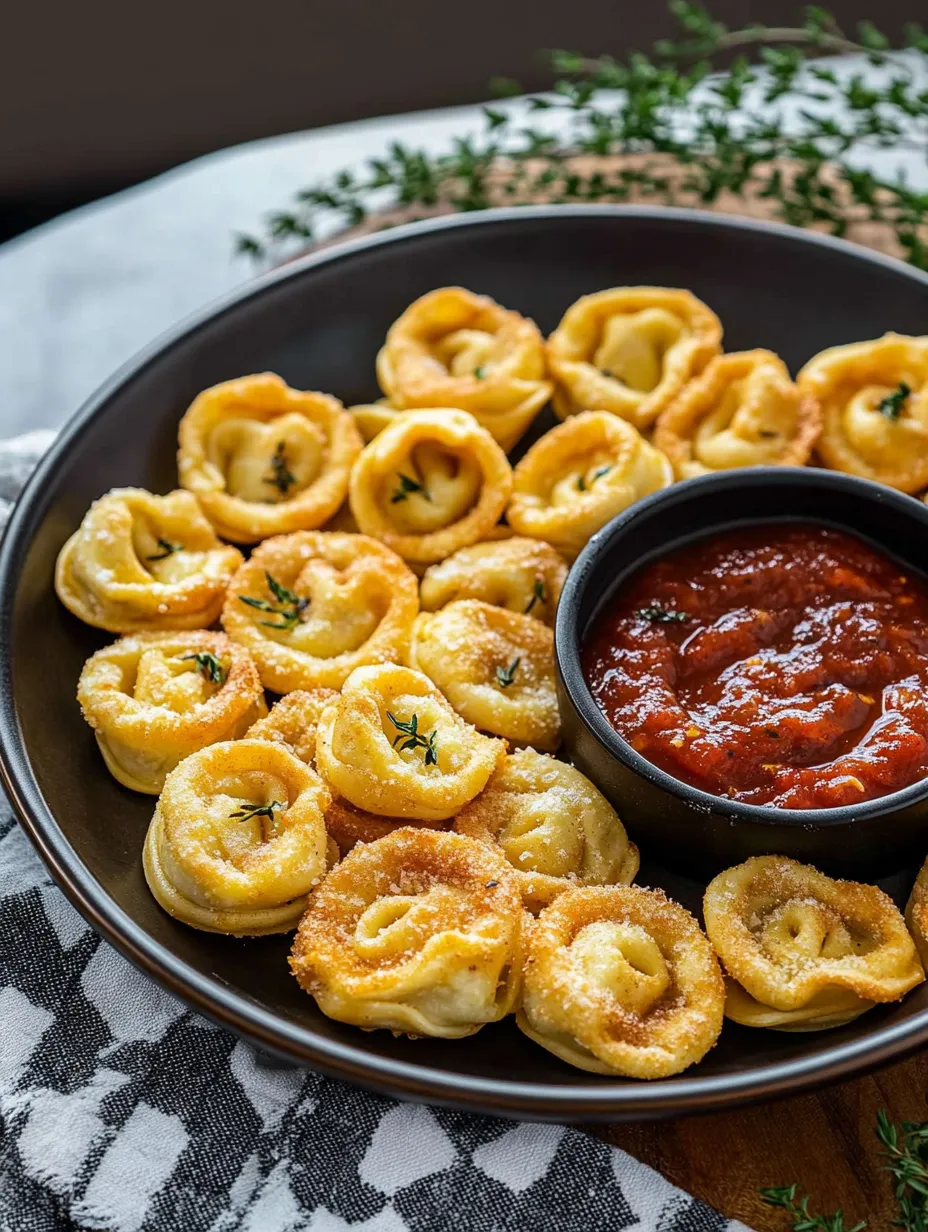 A plate of crispy air fryer tortellini.