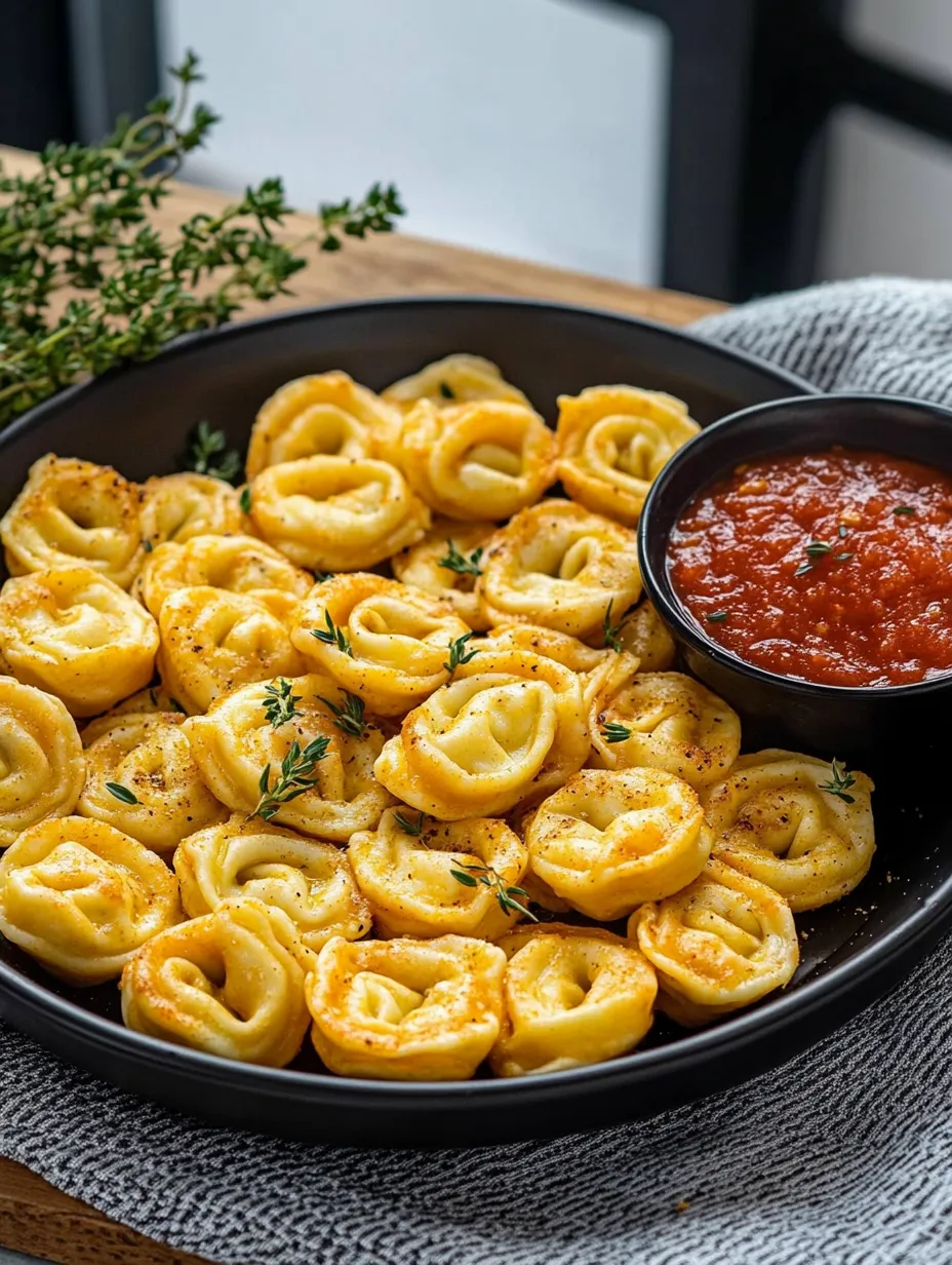 A bowl of crispy air fryer tortellini.