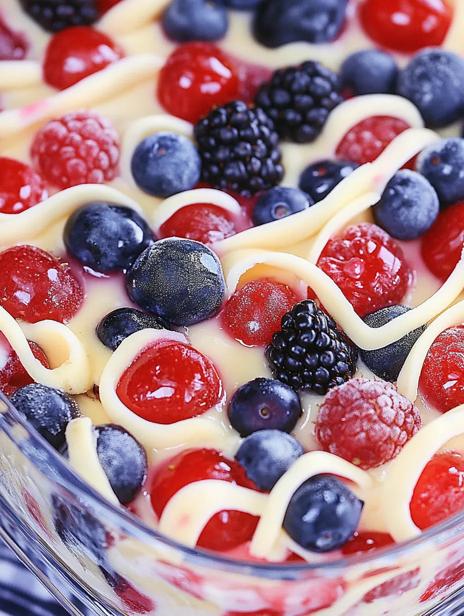 A bowl brimming with berries and cream.