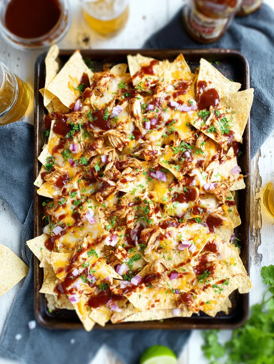 A pan of BBQ chicken nachos.