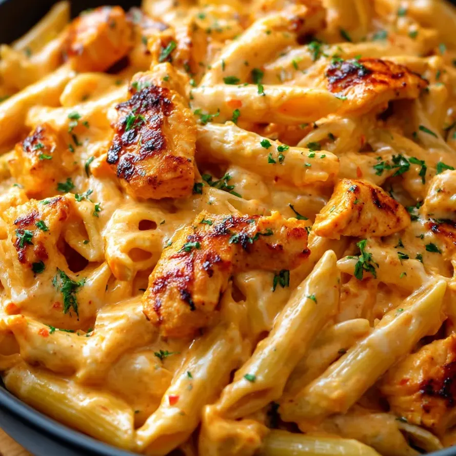 One-pot pasta with chicken, ranch, and buffalo sauce.