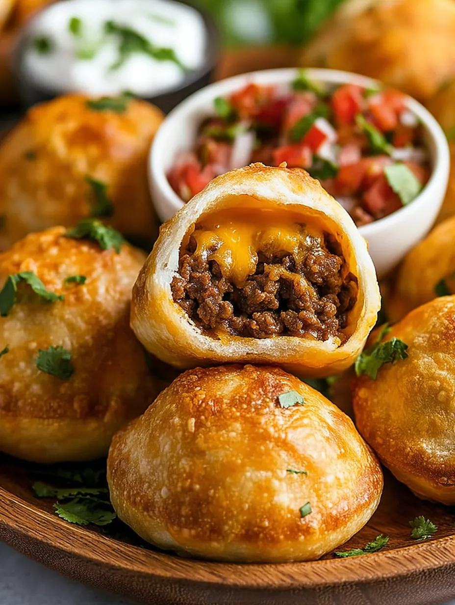 Golden air-fried cheesy taco bombs.