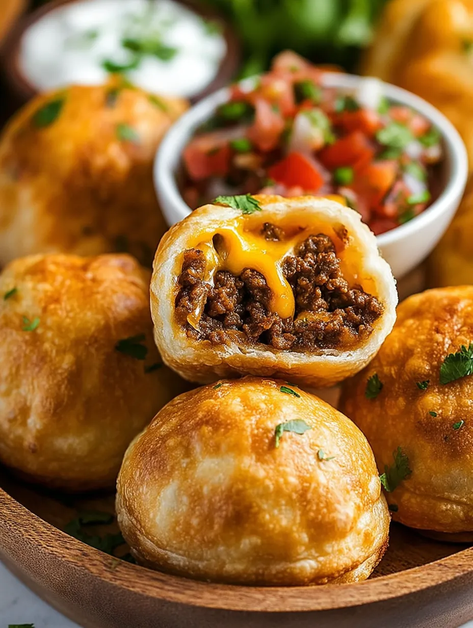 A bowl full of gooey taco bombs.