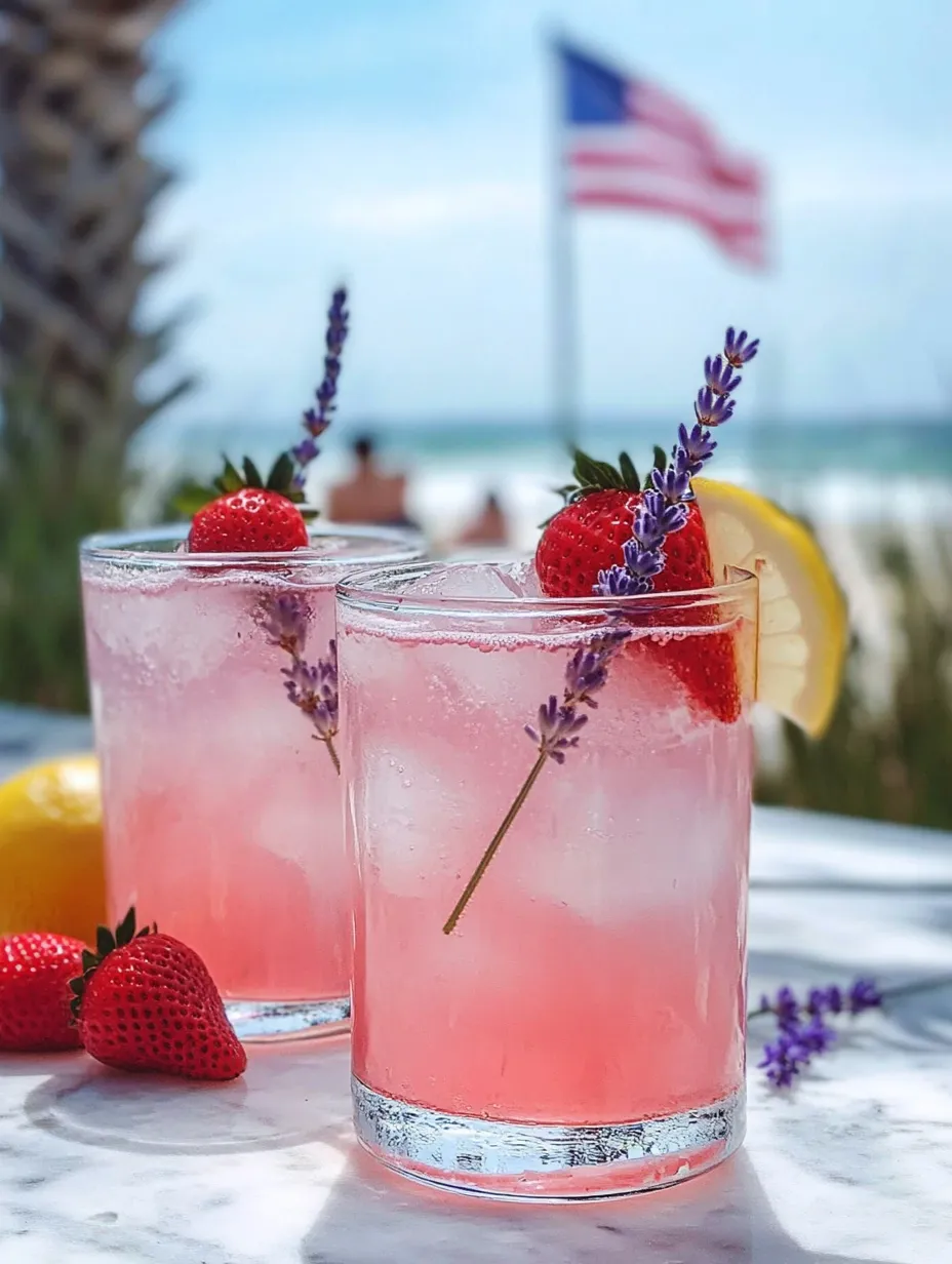 Two glasses filled with a pink lemonade and lavender twist.