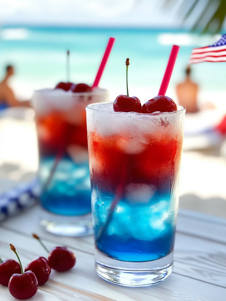 Two glasses with red, white, and blue layers for kids.