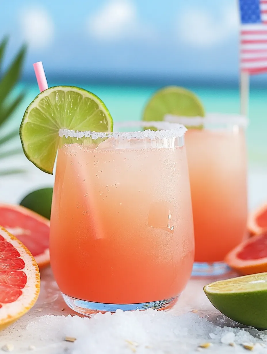 Two glasses of pink grapefruit lime mocktails.