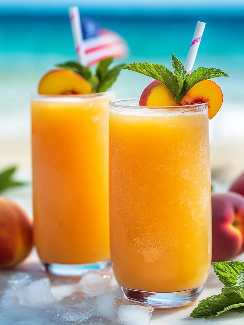 Two glasses of peach lemonade with fresh mint.