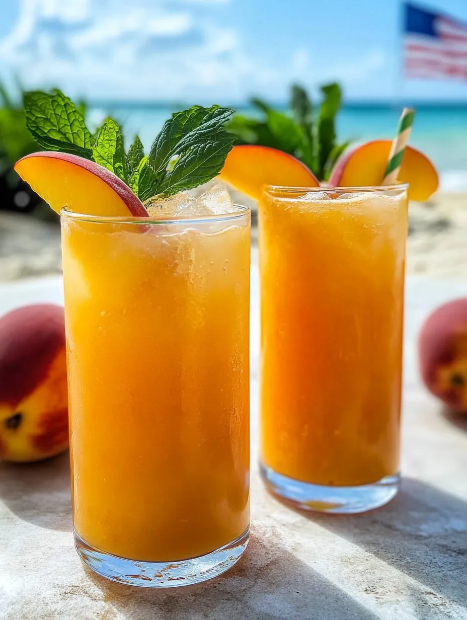 Two glasses of peach lemonade with fresh mint.