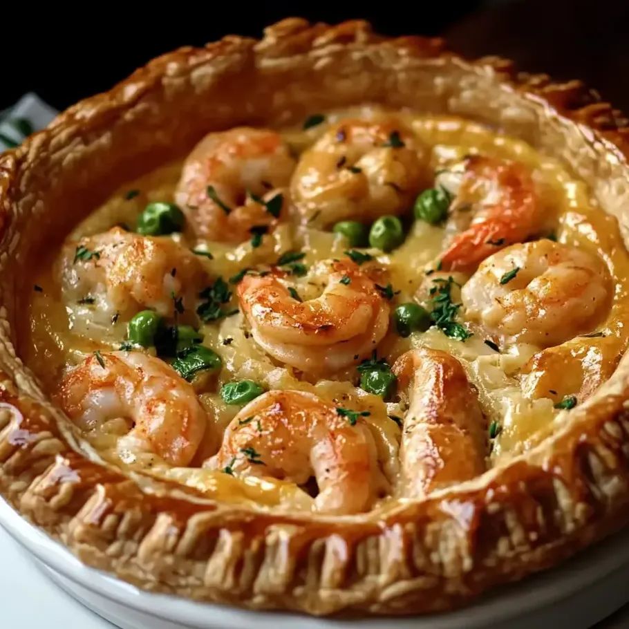 A golden Cajun pie packed with shrimp and veggies.