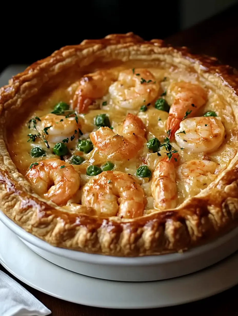 A flaky Cajun seafood pot pie heaps shrimp, crab, and veggies under crust.