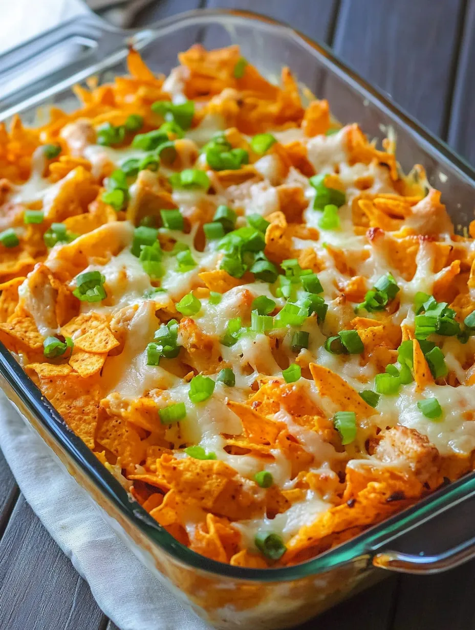 A dish of Doritos Casserole with Chicken.