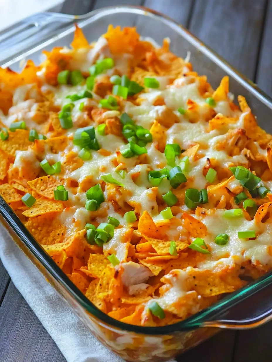 A dish of Doritos Casserole with Chicken.