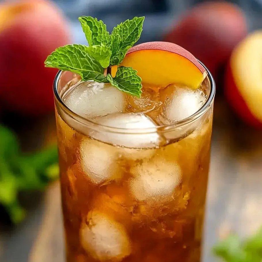 Glass of iced tea with mint on top.