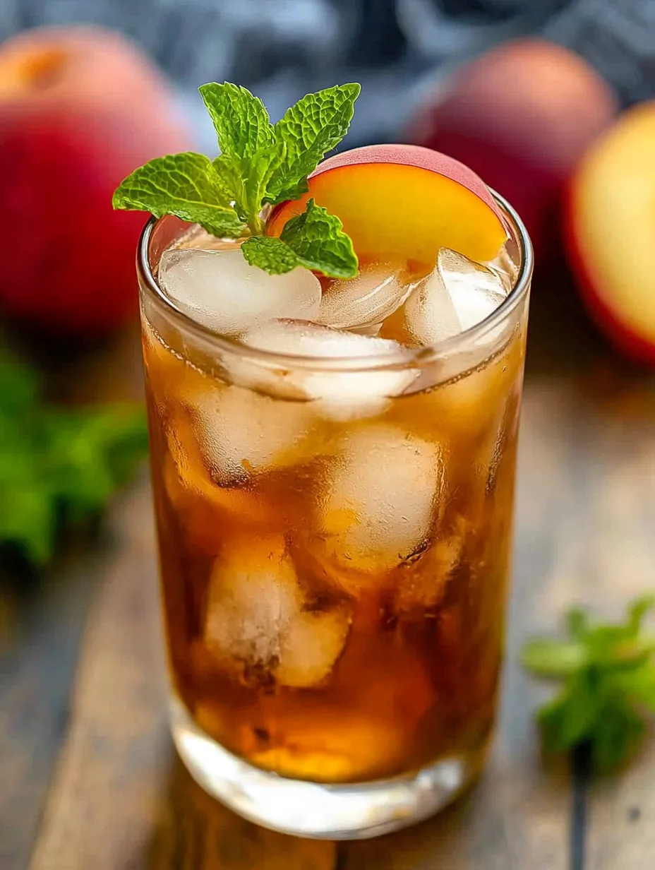 A glass of sweet tea with a mint garnish.