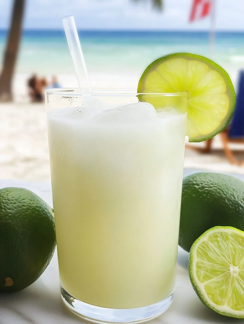 A glass of creamy limeade on a table.