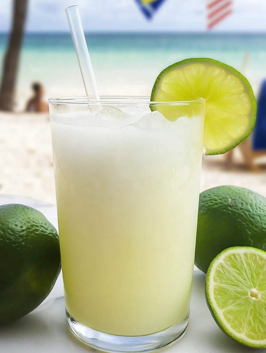 A glass of Brazilian lemonade with lime slices.