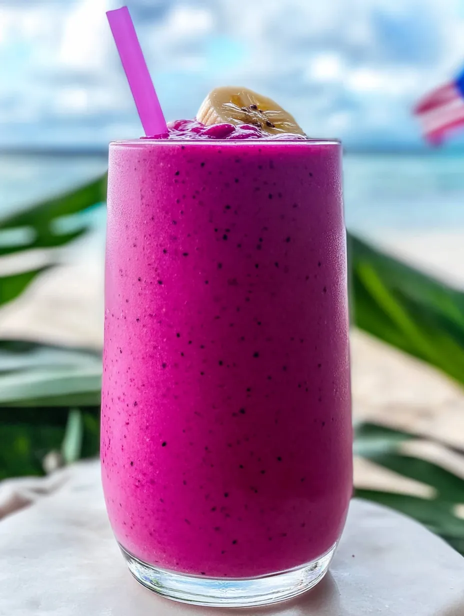 A pink smoothie with a straw in it.