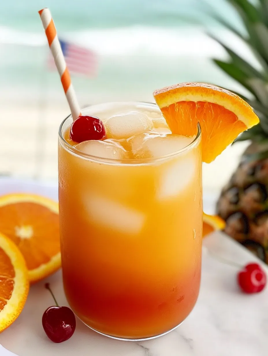 Glass filled with Sweet Sunrise Mocktail—Virgin Sunrise shows off the colorful layers.