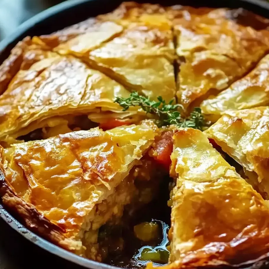 A slice of Greek chicken pie stein.