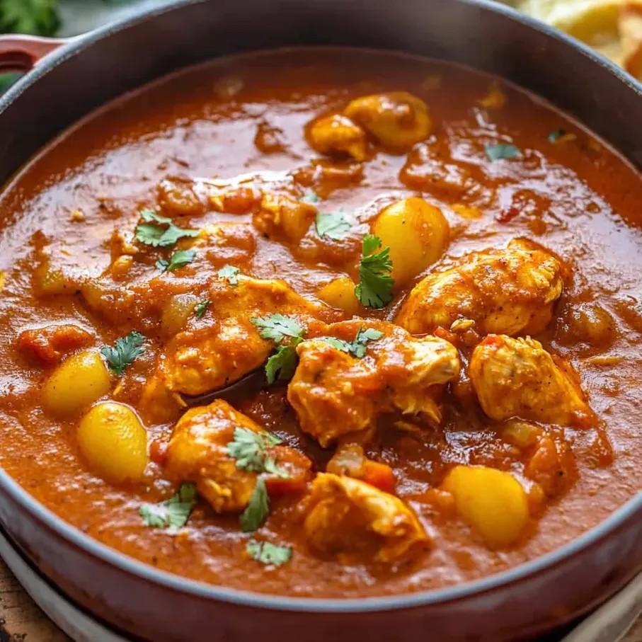 A bowl featuring spiced Moroccan chicken stew.