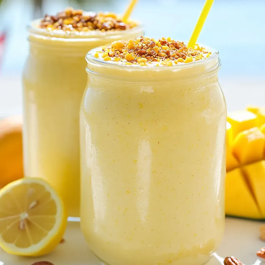 Two glasses of lemon cheesecake smoothie.