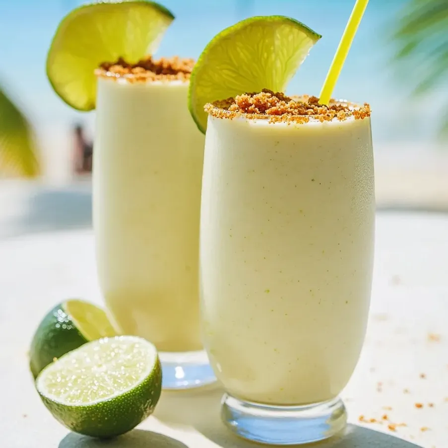 Two glasses filled with creamy key lime drink.