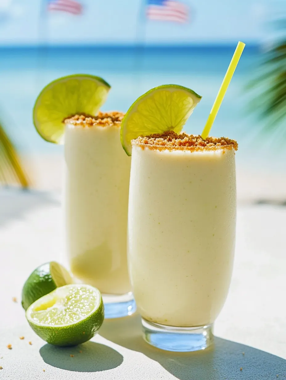 Two glasses filled with a creamy green drink and lime on the rim.