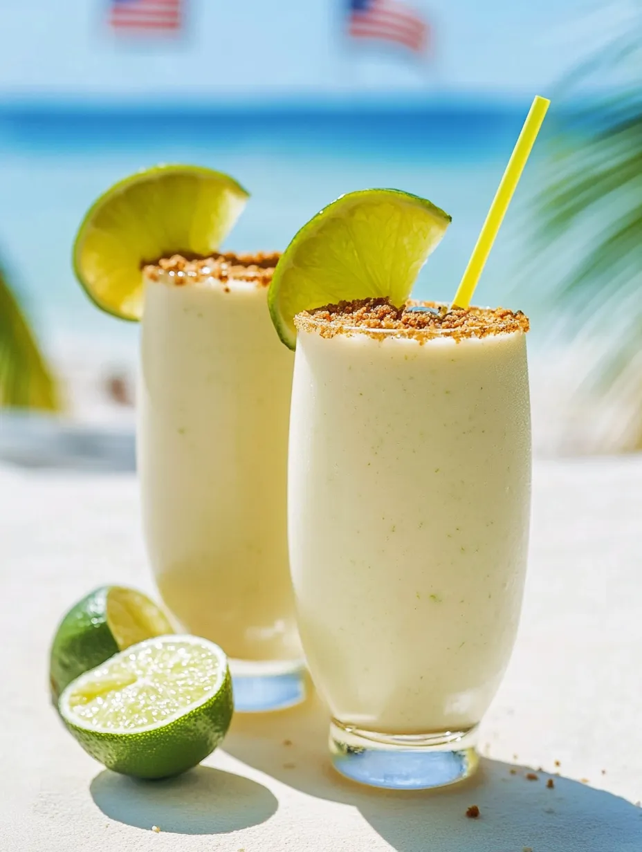 Two glasses filled with a creamy green drink and lime on the rim.