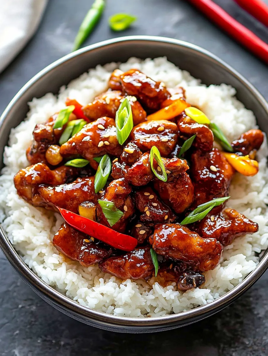A bowl of Dragon Chicken with rice.