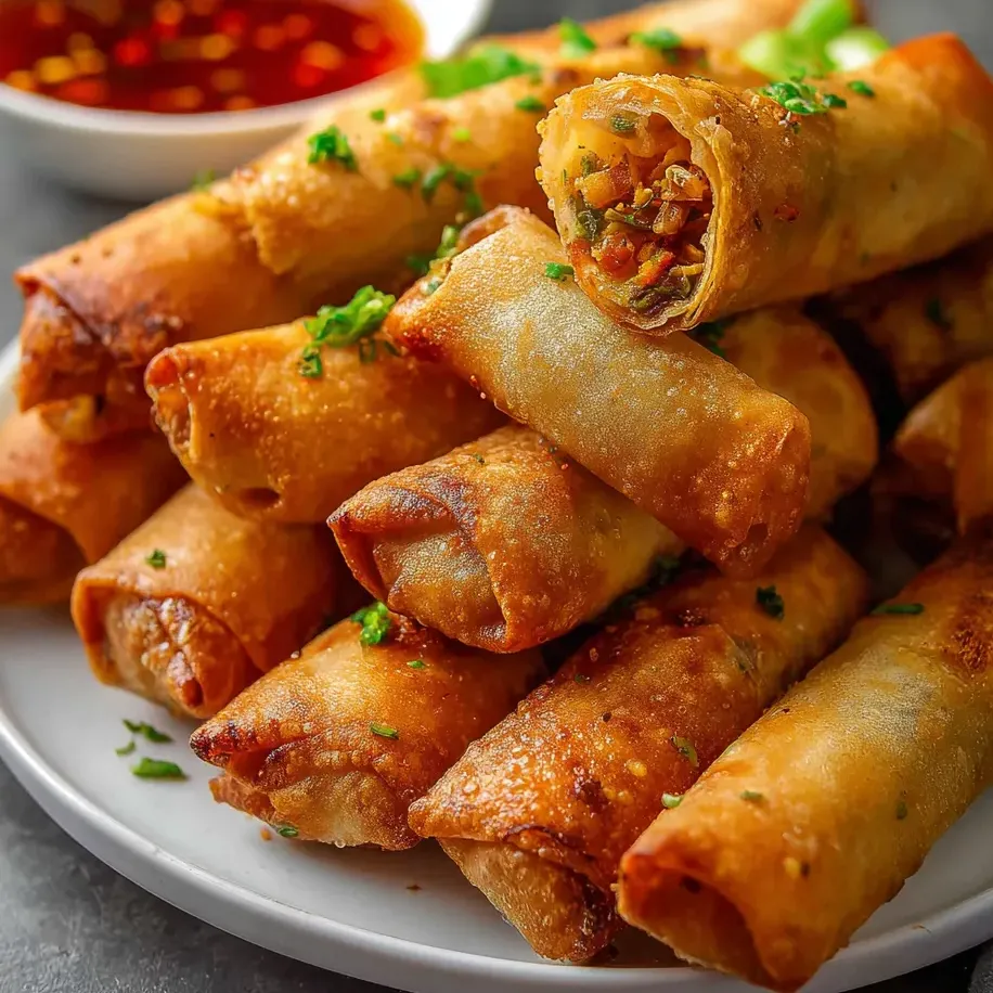 A plate of crispy vegetable lumpia.