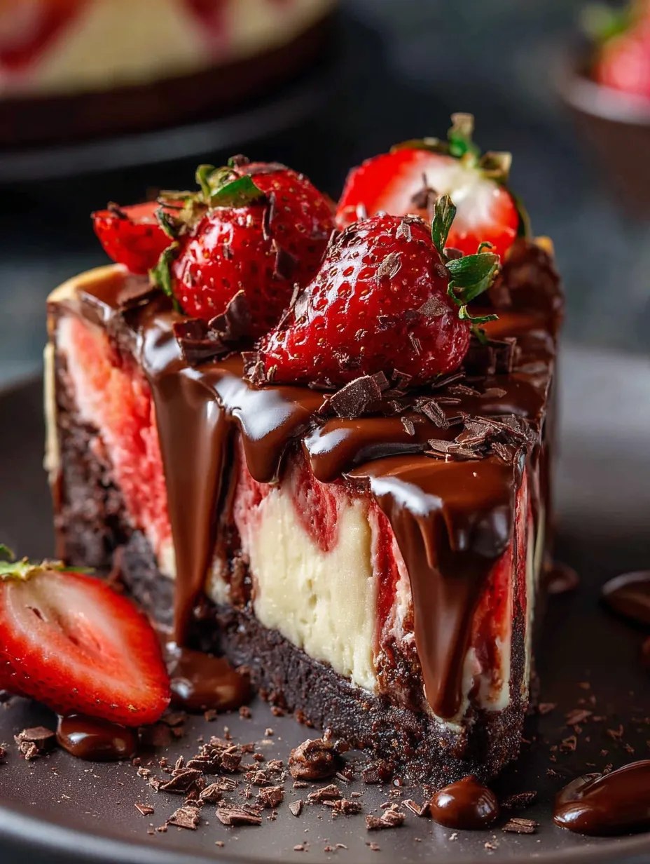 A slice of chocolate cake with strawberries on top.