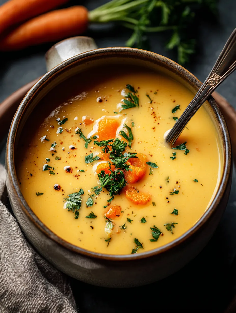 A steamy bowl full of carrot-packed soup.