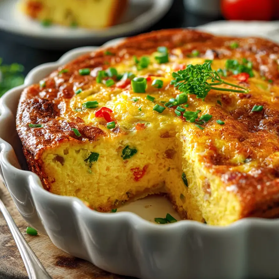 A slice of quiche in a white dish.