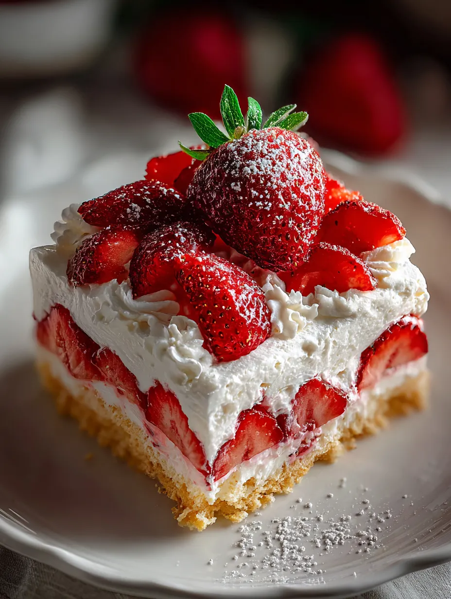A wedge of strawberry cheesecake piled with whipped cream.