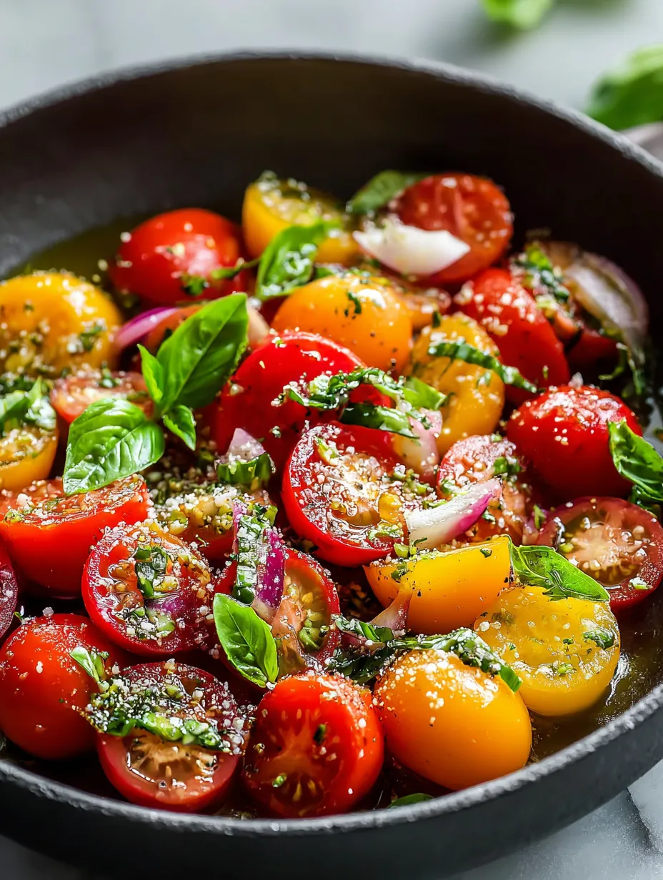 A bowl filled with tomatoes, basil, and onions.