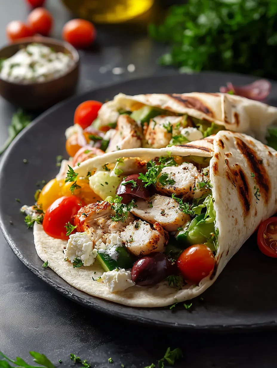 A wrap and a bowl of dip side by side on a plate.